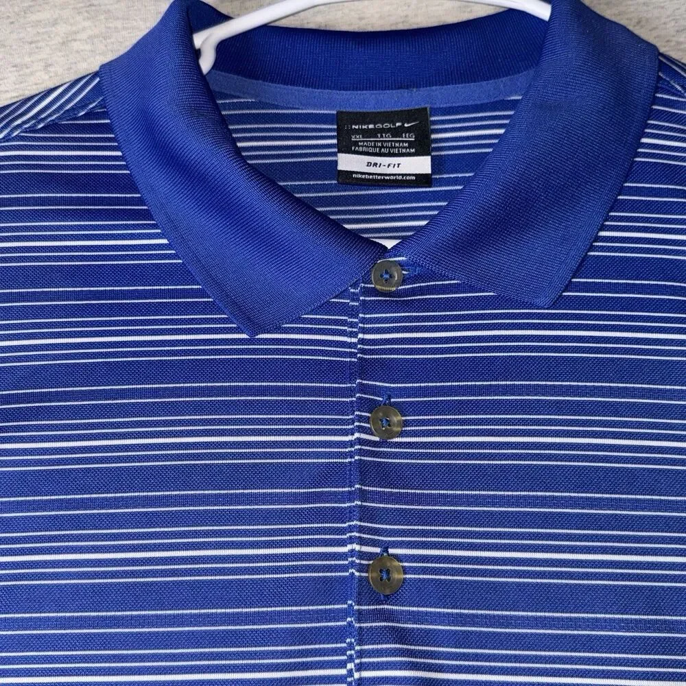 Nike Golf Dri-FIT Mens Polo Shirt XXL Blue/White Striped Short Sleeve Polyester